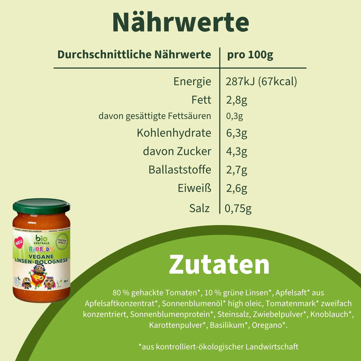 biozentrale BioKids Vegane Linsen-Bolognese