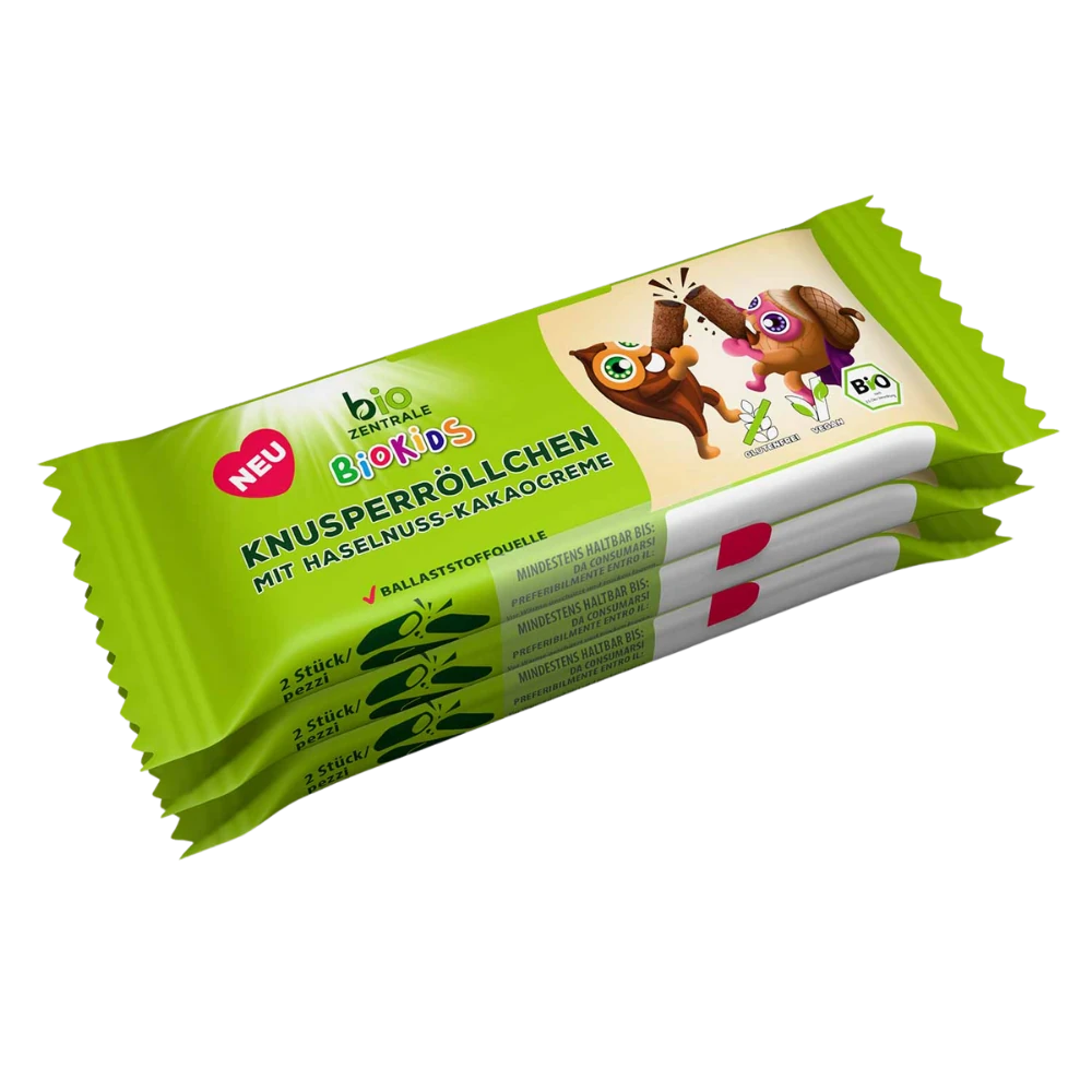 biozentrale BioKids Knusperröllchen Haselnuss-Kakao
