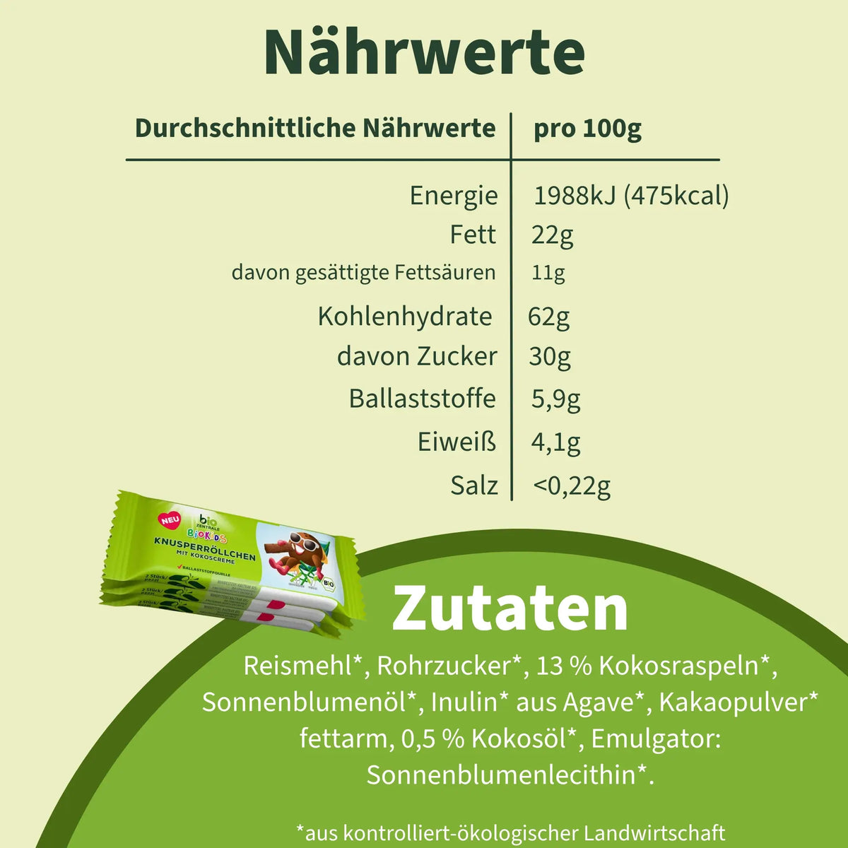 biozentrale BioKids Knusperröllchen mit Kokoscreme