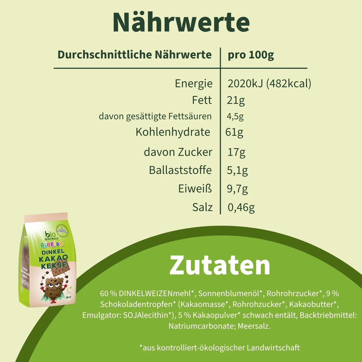 biozentrale BioKids Dinkel Kakaokekse