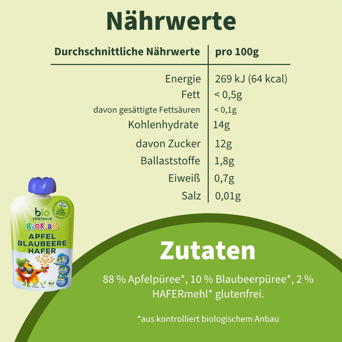 biozentrale BioKids Quetschie Apfel-Blaubeere-Hafer