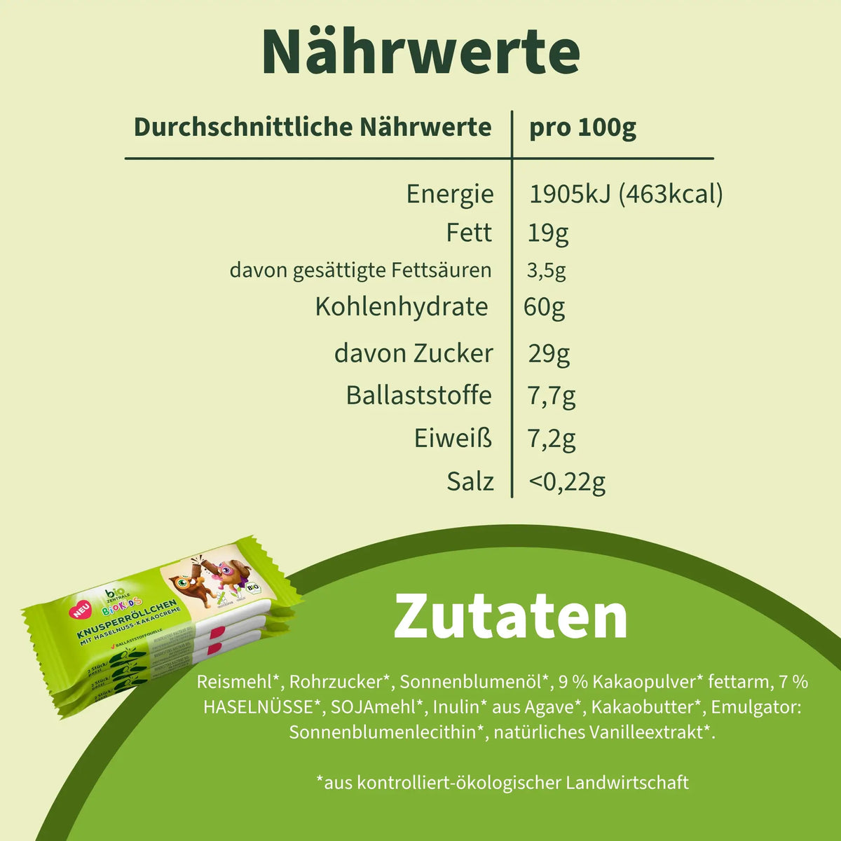 biozentrale BioKids Knusperriegel Kakao Haselnuss