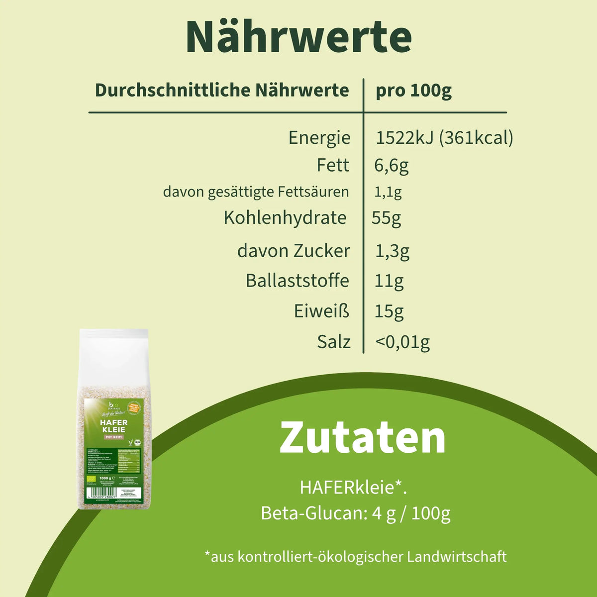 biozentrale Haferkleie 1000g
