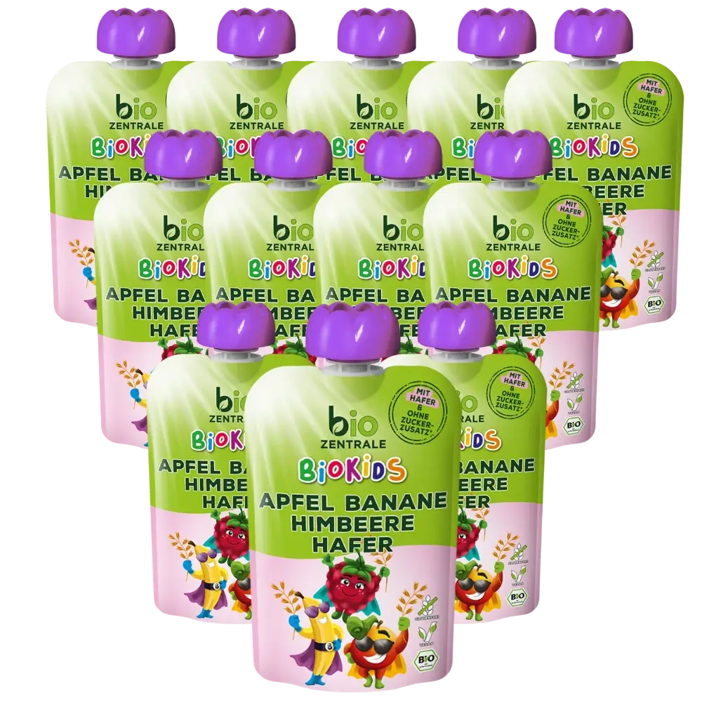 biozentrale BioKids Quetschie Apfel-Banane-Himbeere-Hafer 12x90g