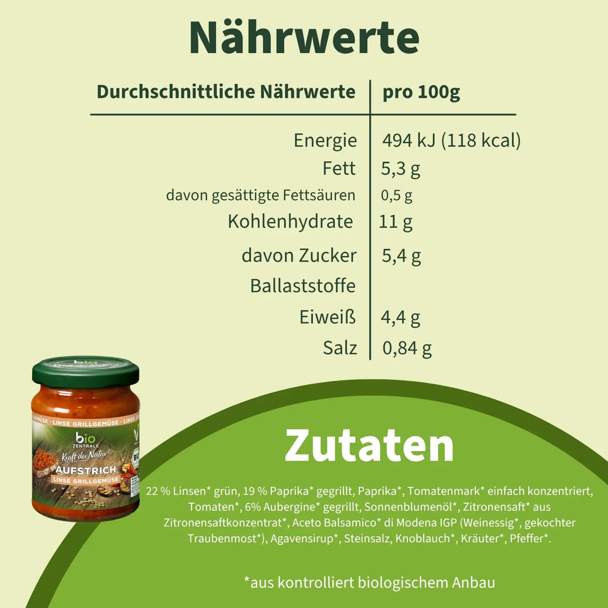 biozentrale Aufstrich Linse Grillgemüse