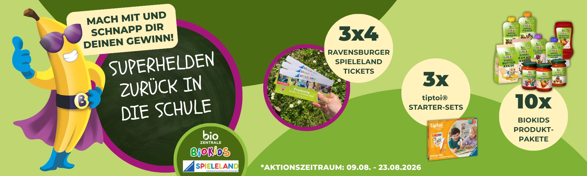 Schulstart-Aktion von biozentrale mit Preisen von Ravensburger Spieleland uvm. bis 23.08.2026